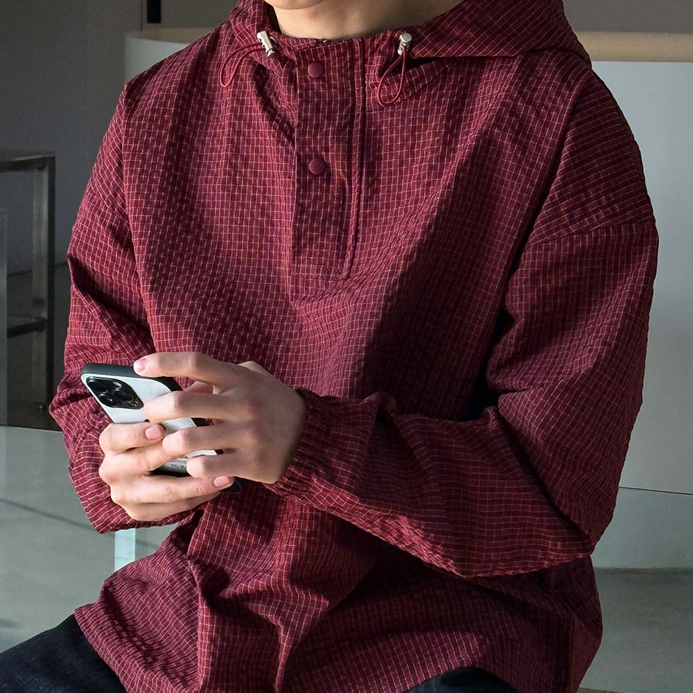 L-2XL 후드 체크 캐주얼 아노락 티셔츠 남자빅사이즈 후디 바람막이 74,900원