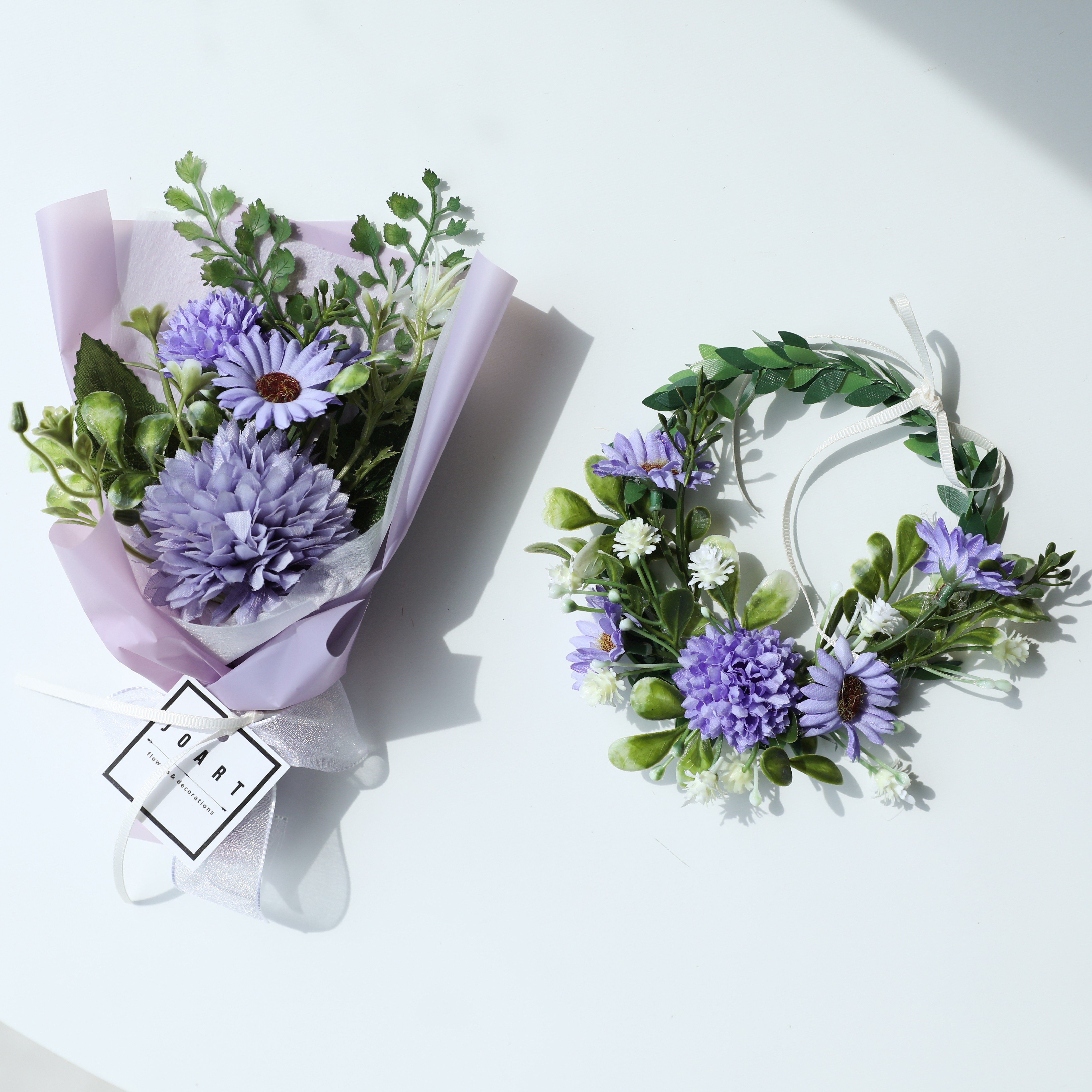 핸드메이드 고급 폼폼데이지 꽃다발+리스 세트 납골당 성묘, 폼폼데이지 퍼플 SET, 1개 14,900원