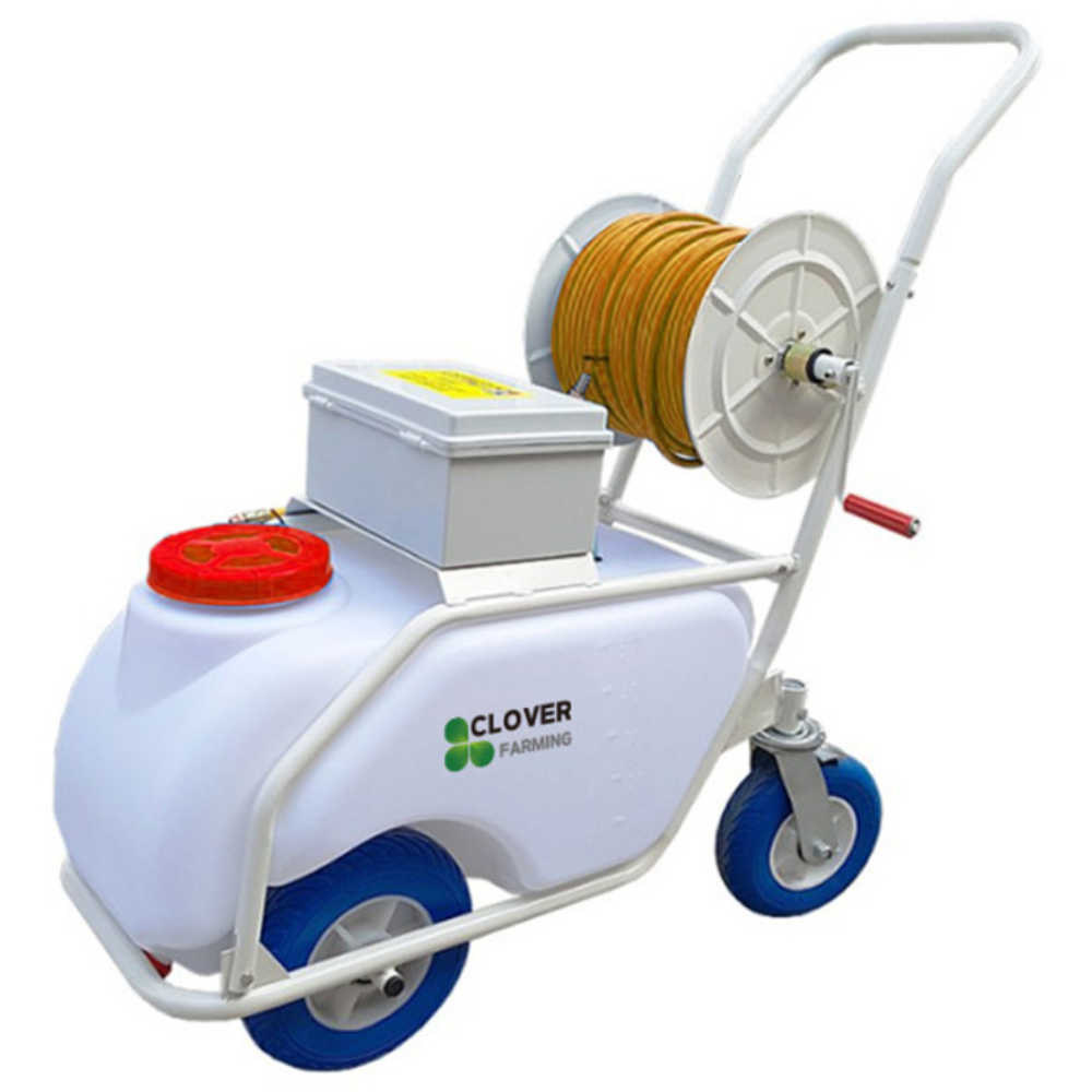 구보텍 50리터 4륜 주행식 충전 분무기 50M 호스릴 12V 12Ah 고성능 더블 펌프 수레형 보행식 수레 끌차 살포기, 1개 457,400원