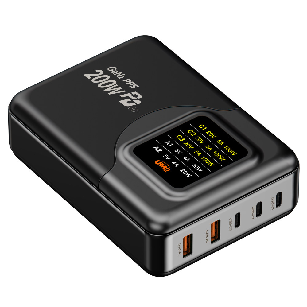 유엠투 전력표시 디스플레이 200W GAN PD 접지 멀티 고속 충전기 + 전용거치대 세트 109,000원
