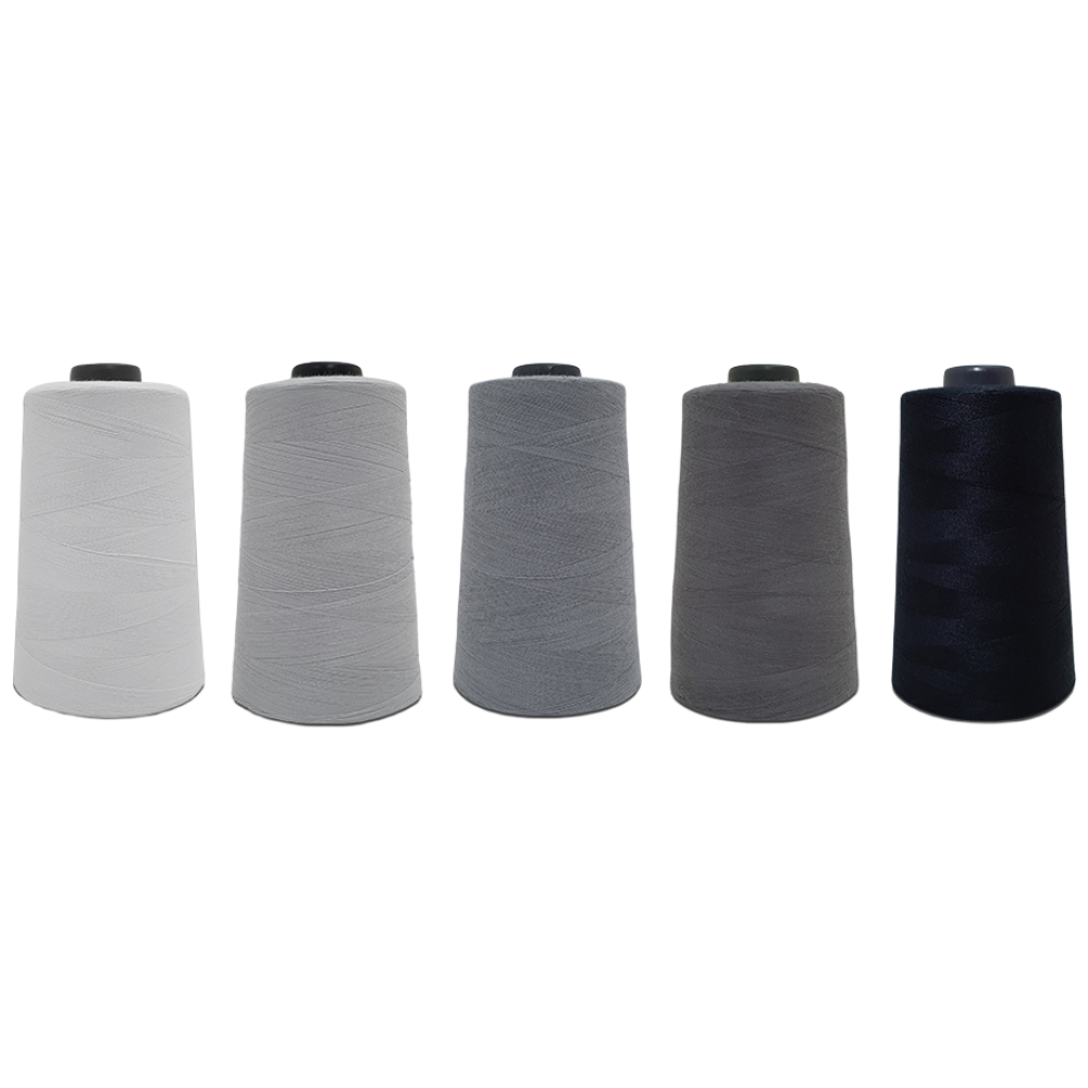 자연재봉실 미싱실 회색 계열 5컬러 세트 45수 2합 5000M, 1개, 연회색+회색+진회색+딥그레이+검정 9,700원