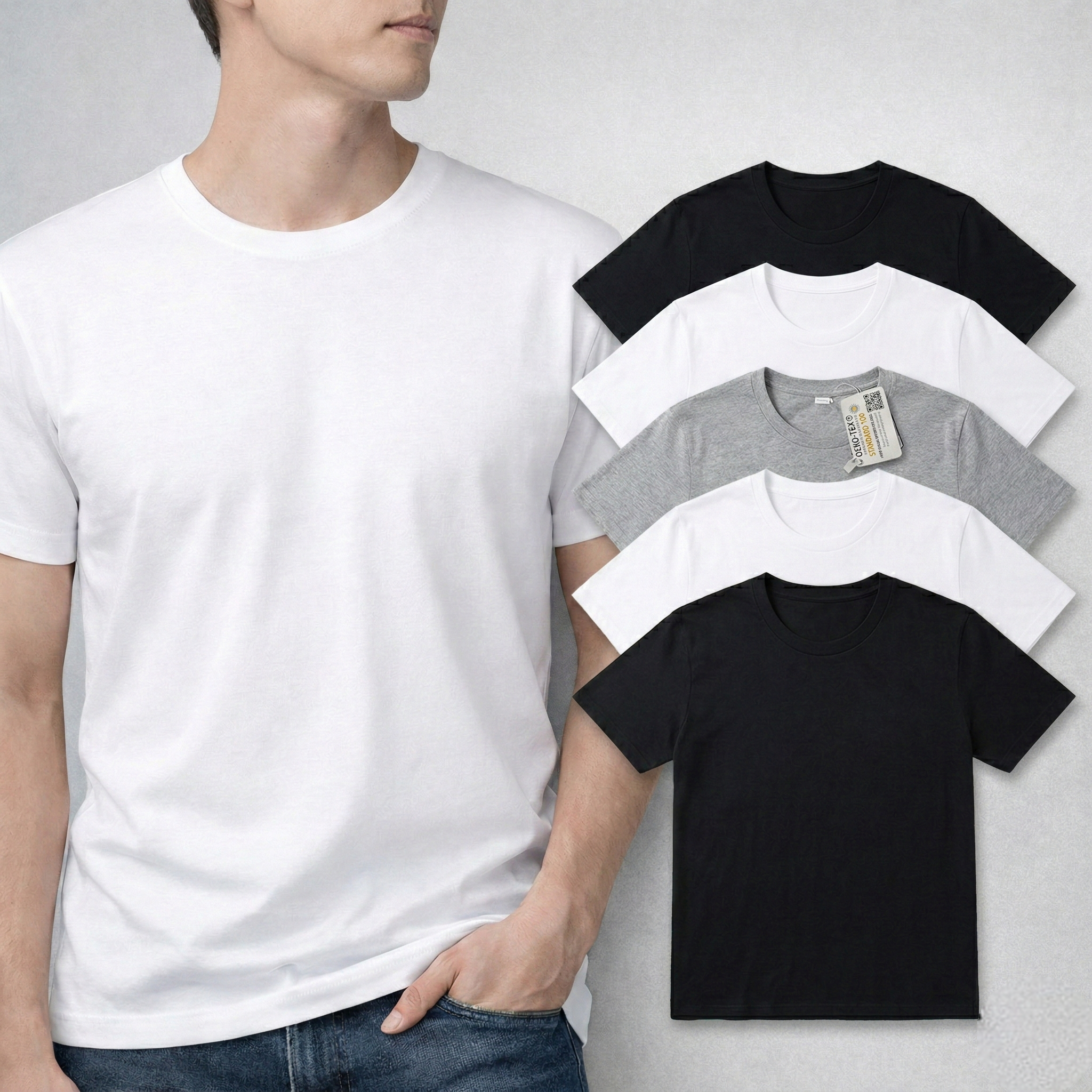 와우코지 5장 면티 혼합구성 30수 무지 라운드 오코텍스 빅사이즈 반팔 티셔츠 남녀공용 29,400원