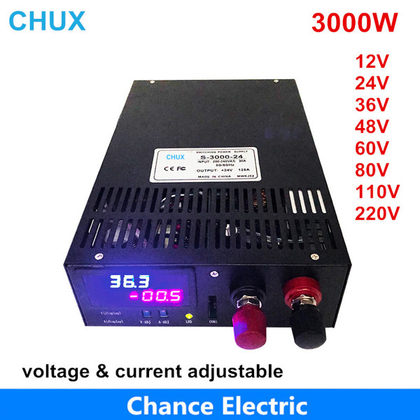CHUX 3000W 스위칭 전원 공급 장치 0-12V 조정 가능한 출력 15V 24V 36V 48V 60V 80V 100V 110V 200V 300V AC to DC LED 디스플 426,570원