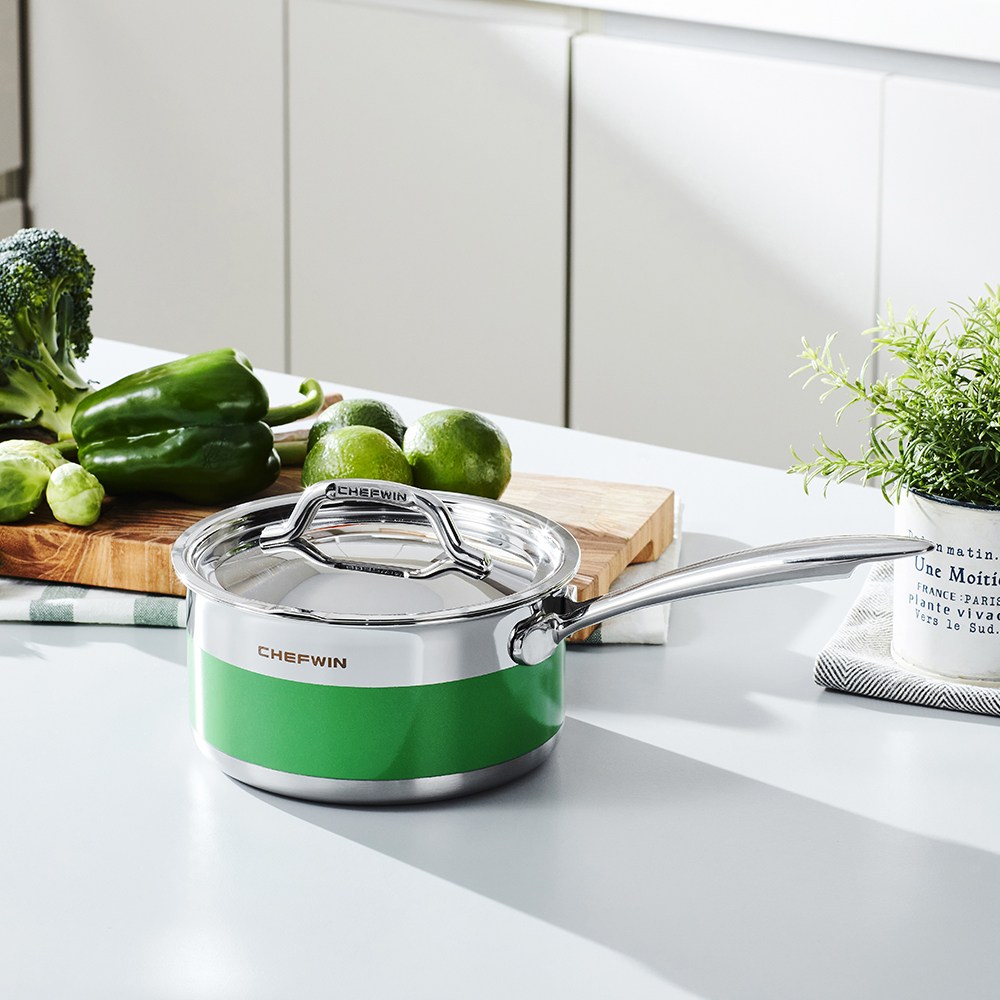 쉐프윈 304STS 통5중 컬러냄비 그린 16cm 편수 124,000원