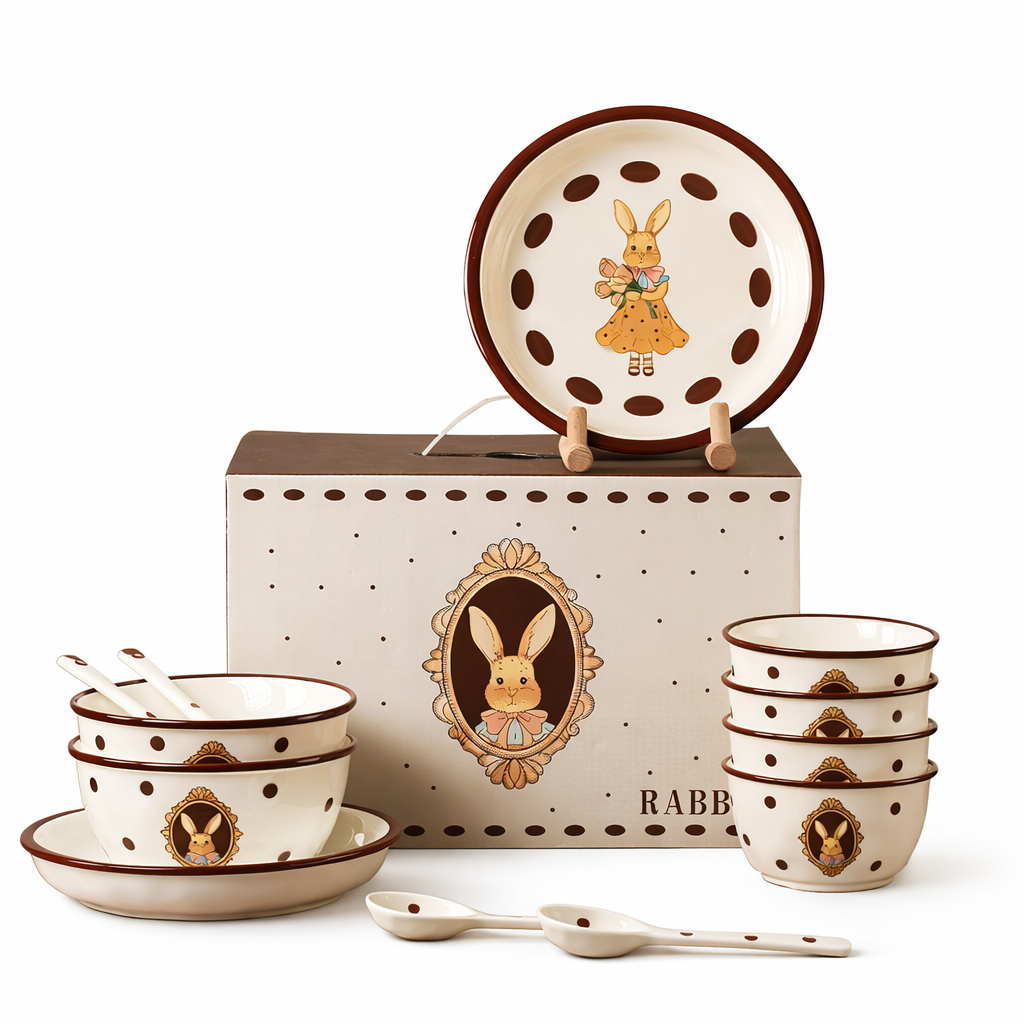 메블르 래빗 4인 식기 도자기 선물세트 공기 (4P)+대접 (2P)+접시 (2P)+숟가락 (4P)+선물박스 포장, 1세트, 4인 식기 12P, 래빗 58,900원