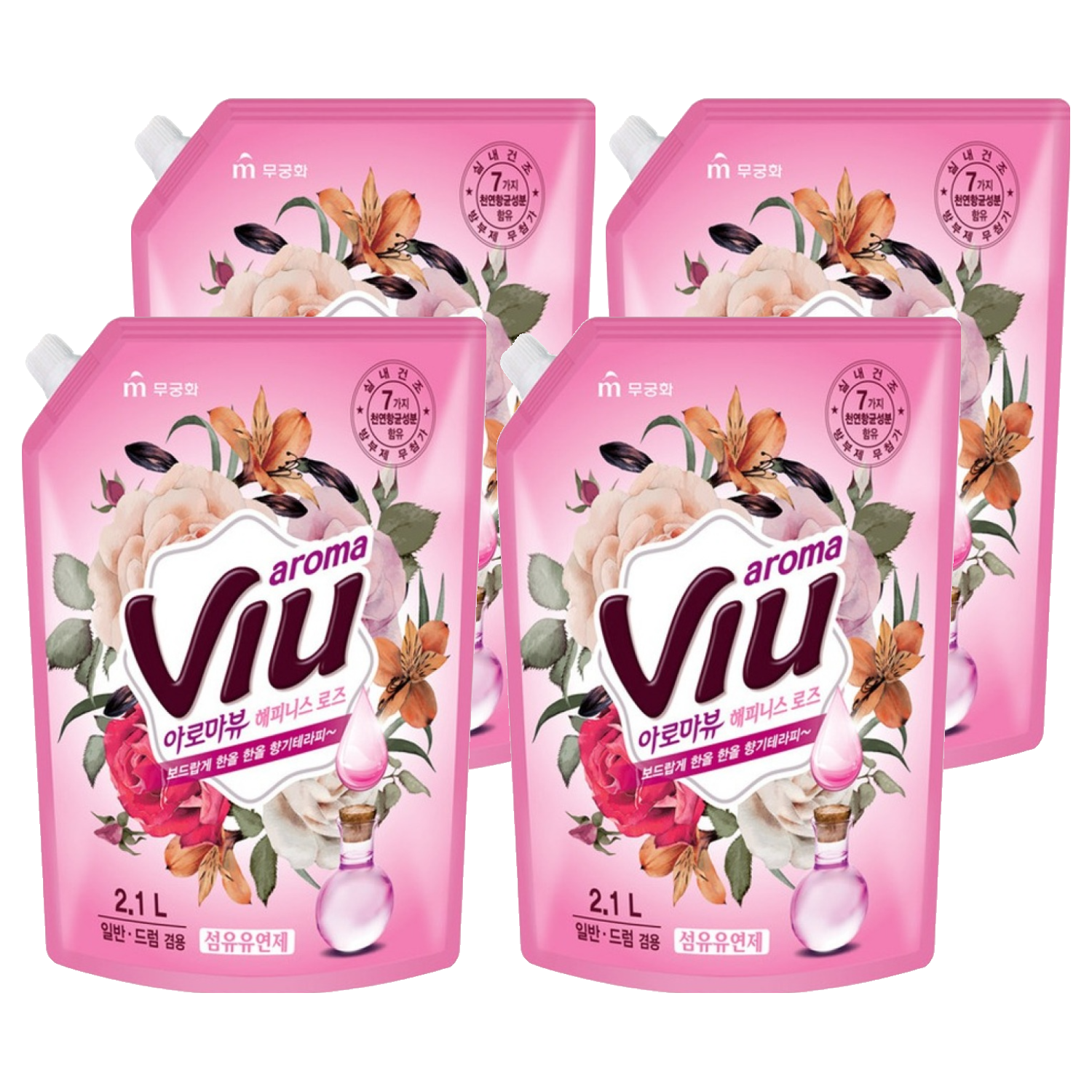 아로마뷰 섬유유연제 해피니스 로즈 리필, 2.1L, 4개 9,810원