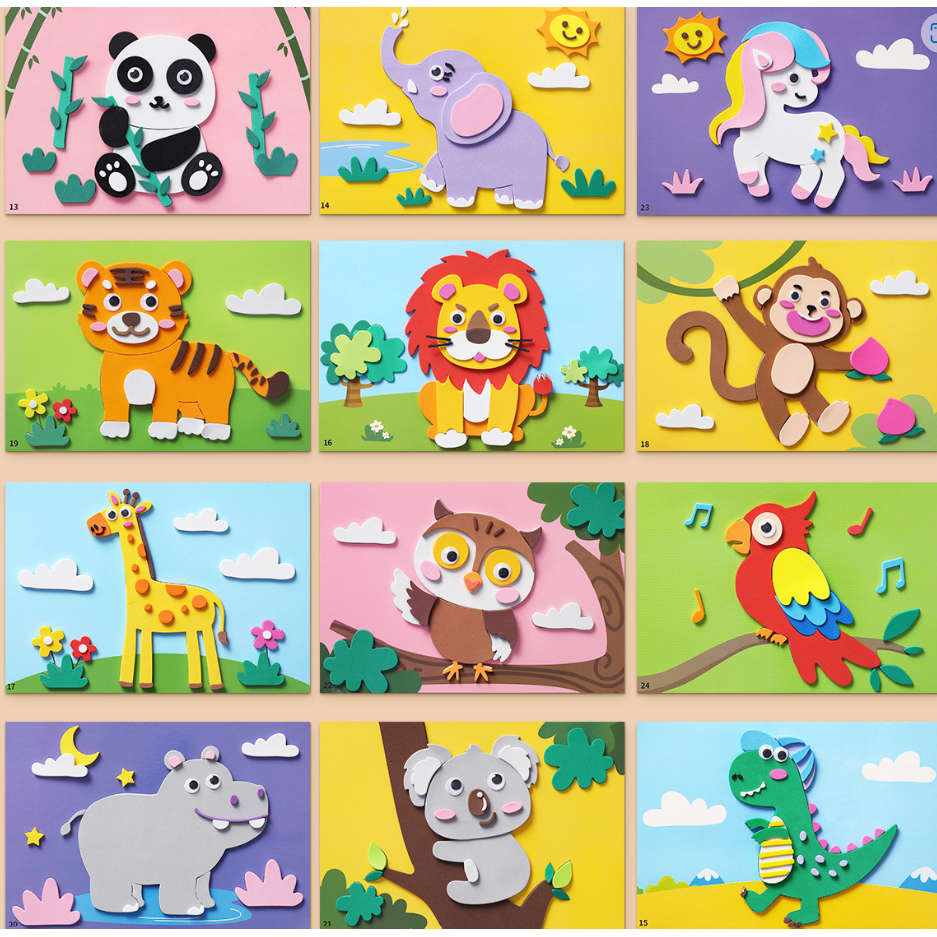 EVA 스티커 유아 만들기 놀이 집콕놀이 어린이 미술놀이 그림그리기 동물스티커 자동차스티커 바다물고기스티커, 12세트 10,500원