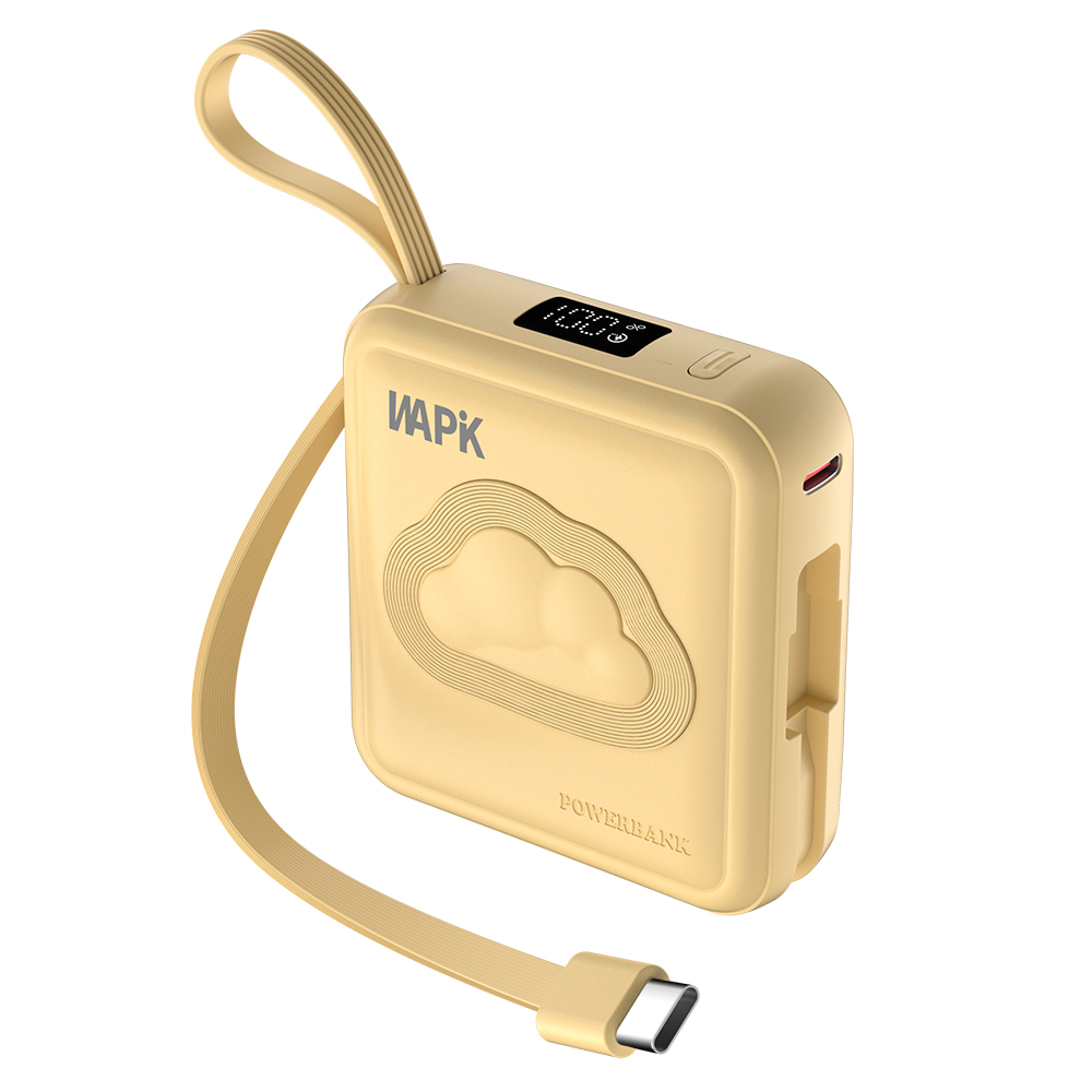 WAPIK 고속충전 일체형 미니 보조배터리 M2 C타입 잔량표시 10000mAh 22.5W, 옐로우, M2, 현재가 39,900원