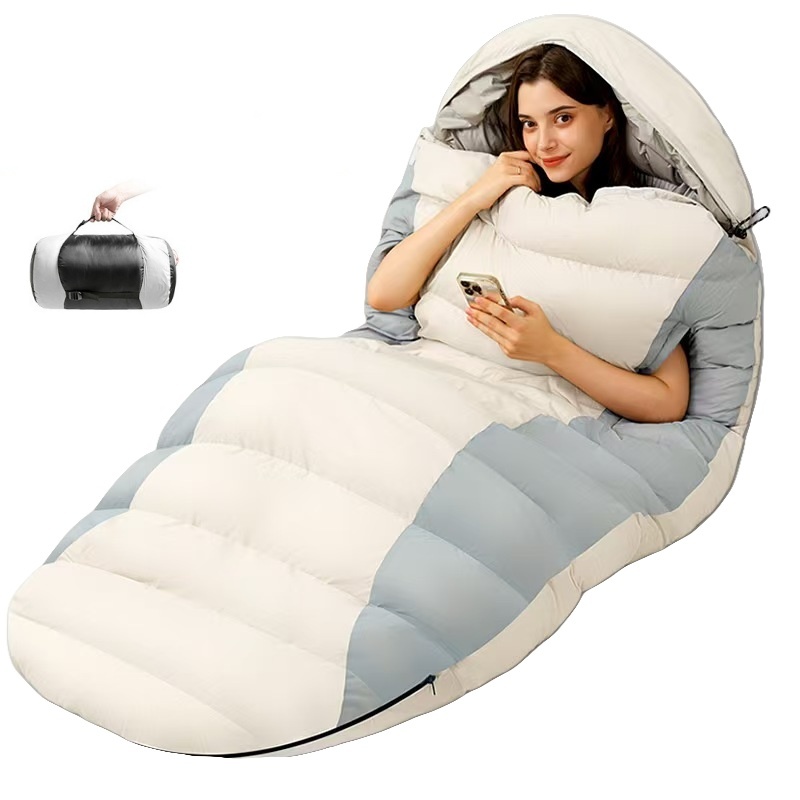 마르크첸 동계 겨울 베이스 캠핑 사계절 빅사이즈 오리털 침낭 2500g,방한 도톰 휴대용 여행 침낭,손을 뻗을 수 있는 후드 침낭 54,560원