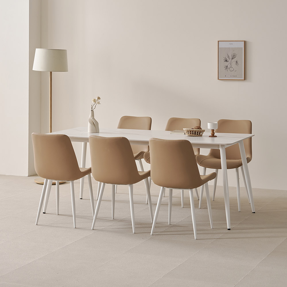 라로퍼니처 비비드 1800 포세린 통세라믹 식탁 테이블 + 의자 6p 세트 6인용 방문설치, 식탁(화이트), 의자(브라운6P), 일반의자 6 439,000원