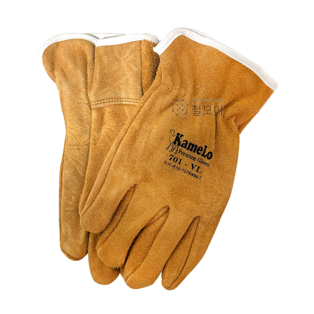 천연소가죽 면 내피 고무밴딩 카멜로 족장 장갑 701-YL 용접 취부 작업용 건설 캠핑 낚시 7,900원
