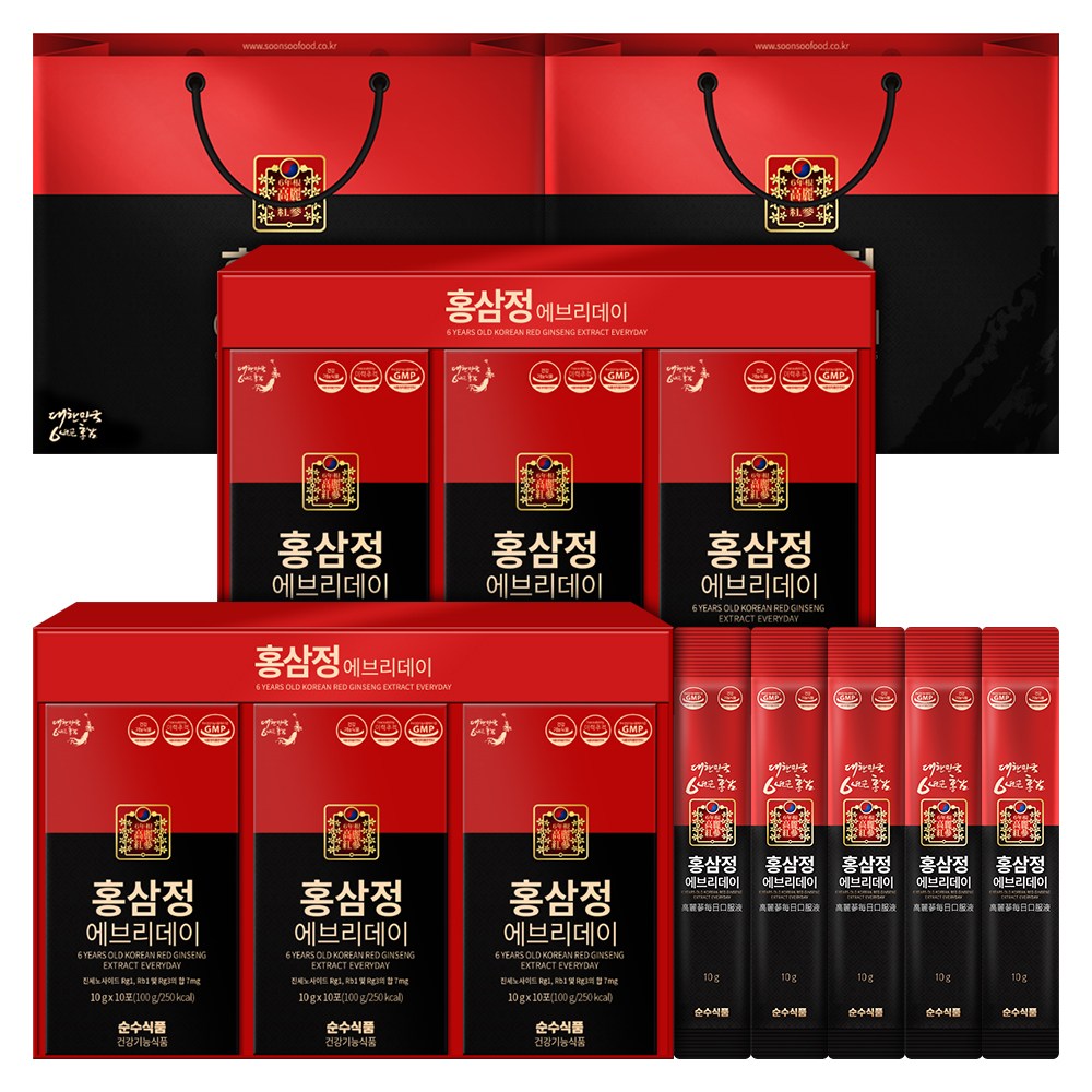 순수식품 6년근 홍삼정 홍삼 스틱 2박스(60포)+쇼핑백 면역력 36,930원