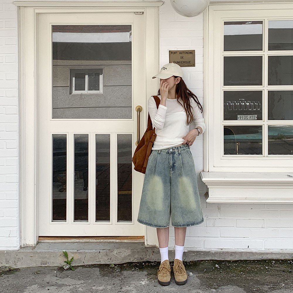 앤샵 [남녀공용/당일출고/~2XL빅사이즈] 원스 데일리 핀턱 와이드 워싱 데님 버뮤다팬츠 버뮤다 반바지 청반바지(4color) 24,900원