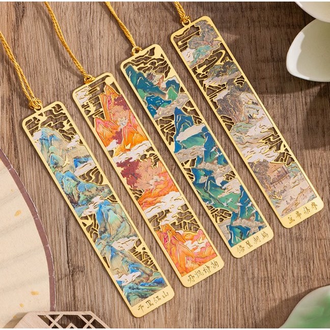 만리산하 금속 고전 전통 북마크 고급책갈피 디자인 선물용 기념품 북클립, 1세트, 4종 풍경 13,800원