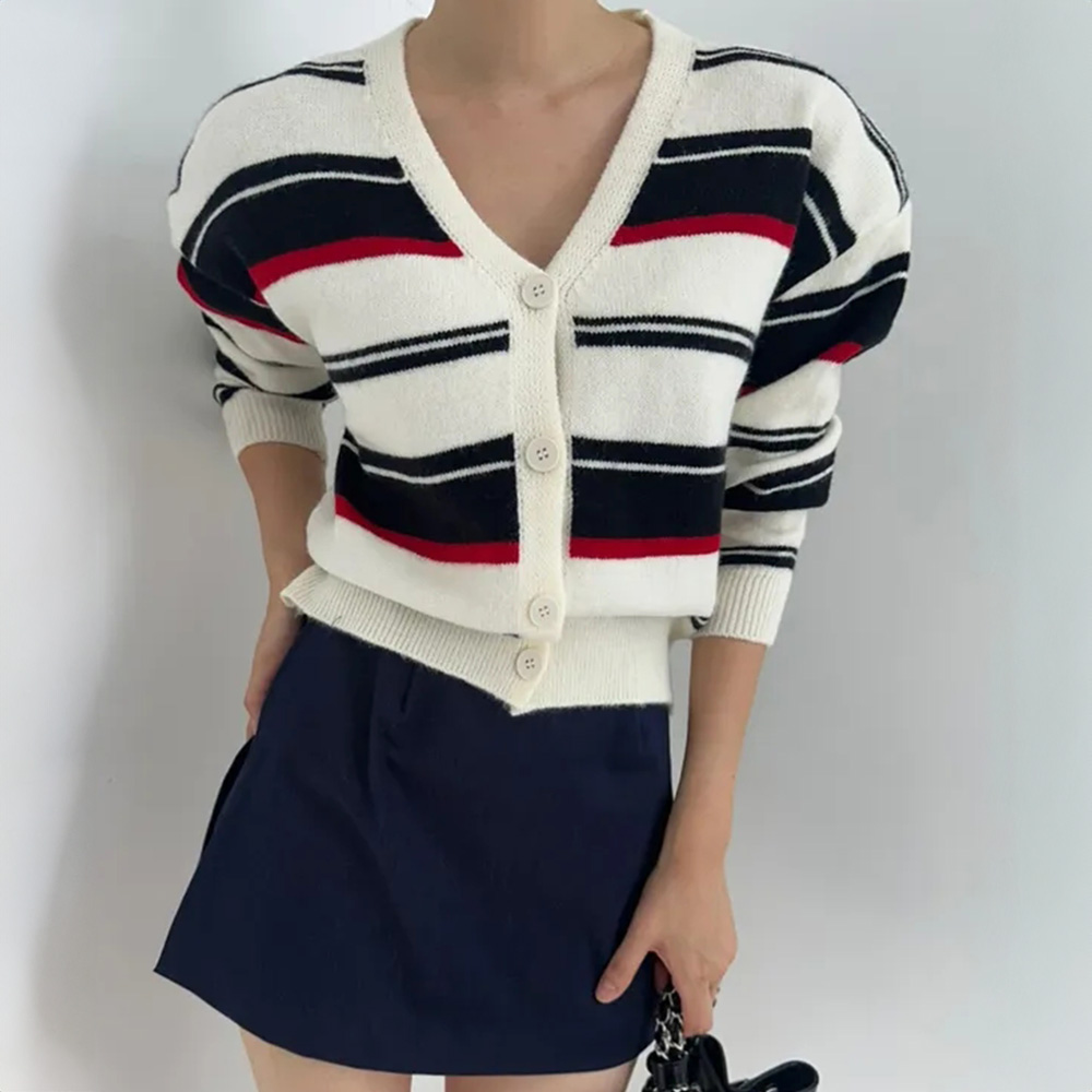 페이퍼먼츠 여성용 까데뜨 스트라이프 브이넥 니트 가디건 14101 27,900원