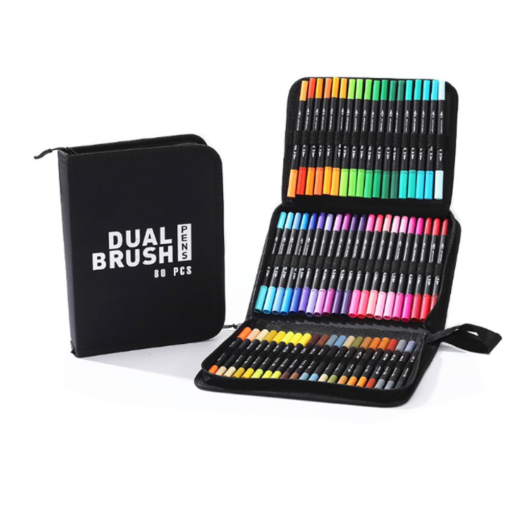 더블팁 수성 컬러 마카펜 브러쉬펜 캘리그라피 붓 펜 + CD 케이스 가방 세트 19,450원