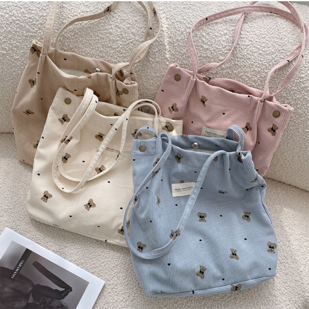 후암마켓 곰돌이 골지 코듀로이 숄더백 데일리 에코백 가방 9,900원