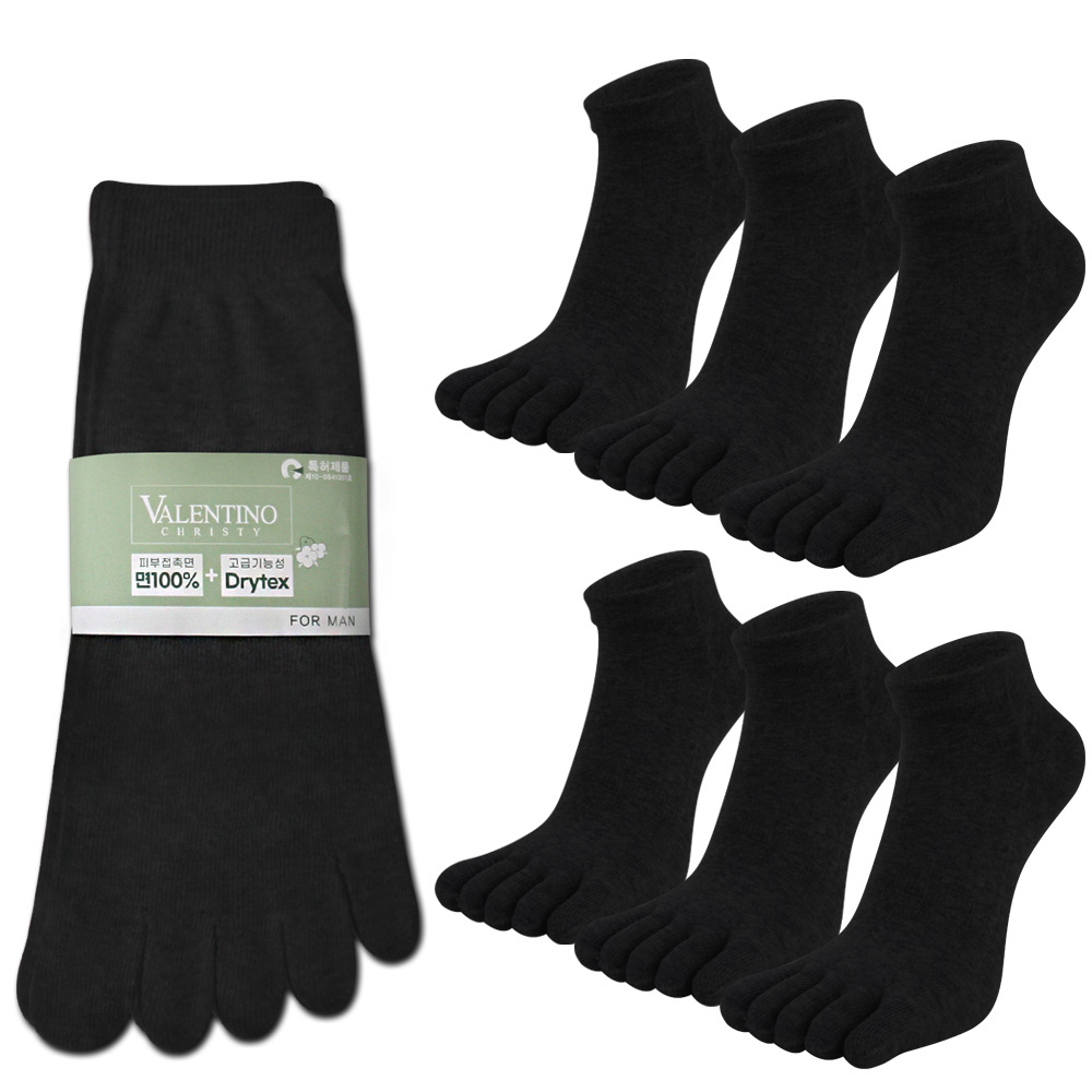 발렌티노크리스티 땀흡수 빠른건조 순면100% + 드라이텍스 남자 발가락양말 6켤레 16,800원