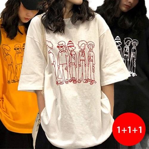 1+1+1 스타일아유 여성 데일리 프린트 반팔티셔츠 여름 오버핏 티셔츠 캐주얼[A3G2TS1621] 22,900원