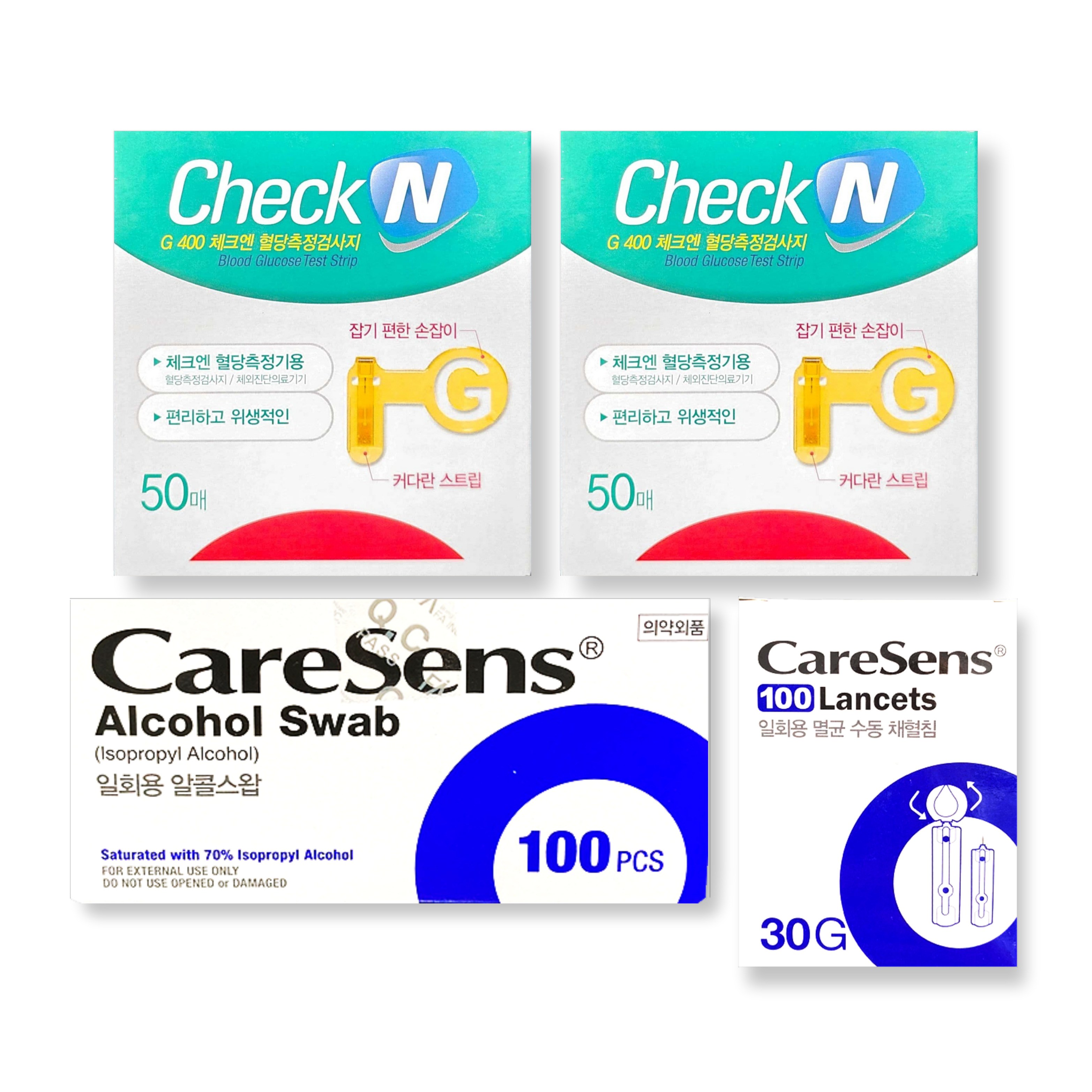일동제약 G400 체크엔 혈당측정검사지 100매 + 알콜솜 100매 + 채혈침 100매 세트 Check N 34,000원