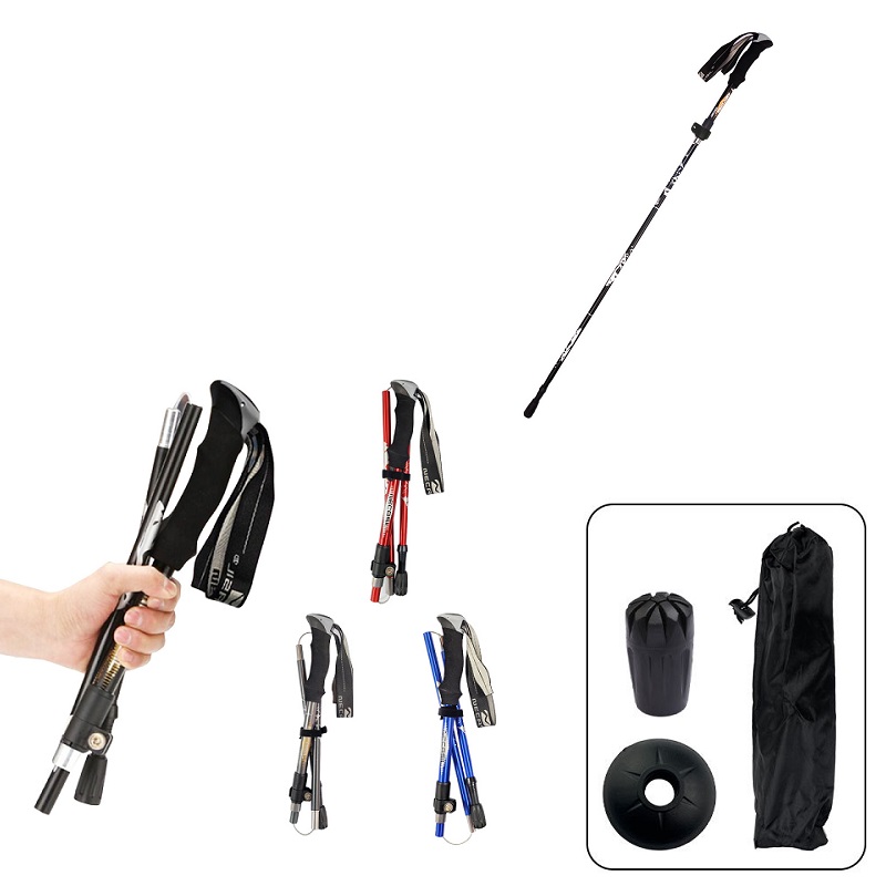 가엔가 휴대가 편한 초경량 듀랄루민 5단 접이식 등산스틱 + 파우치 증정 당기면 똑딱 고정 11,900원