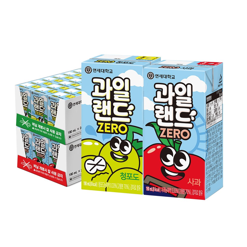 연세유업 과일랜드 제로 청포도맛24팩+사과맛24팩 190ml (총 48팩) 32,250원