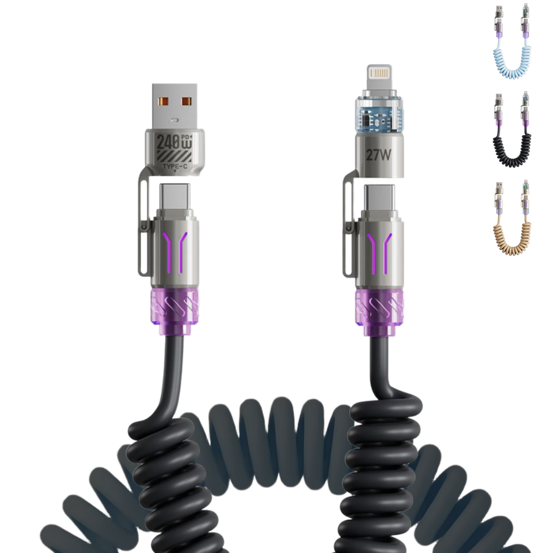 티온 꼬임방지 LED 초고속 PD 240W 4in1 멀티 코일 스프링 고속 충전 케이블, 1개, 블랙, 2m 24,900원