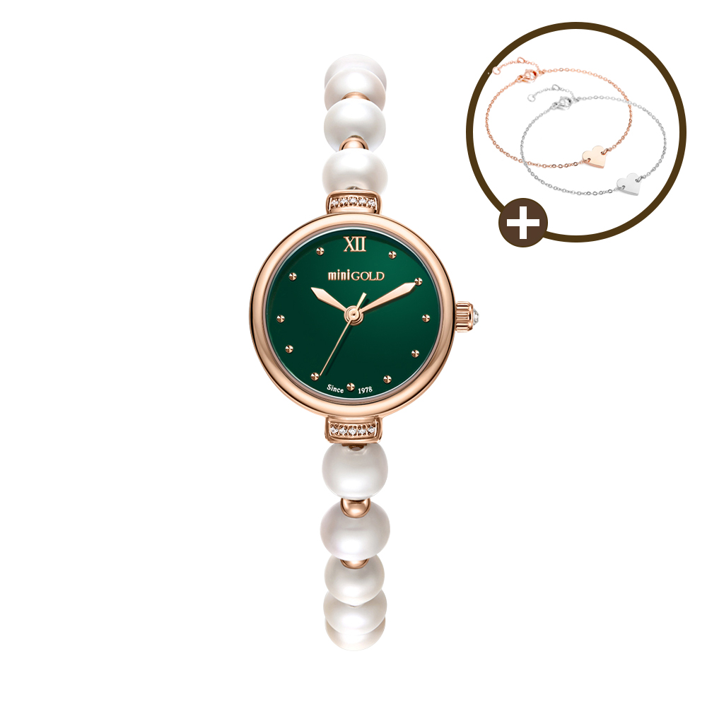 미니골드 여성 원형 진주 팔찌스타일 주얼리 손목시계 그린 79,800원
