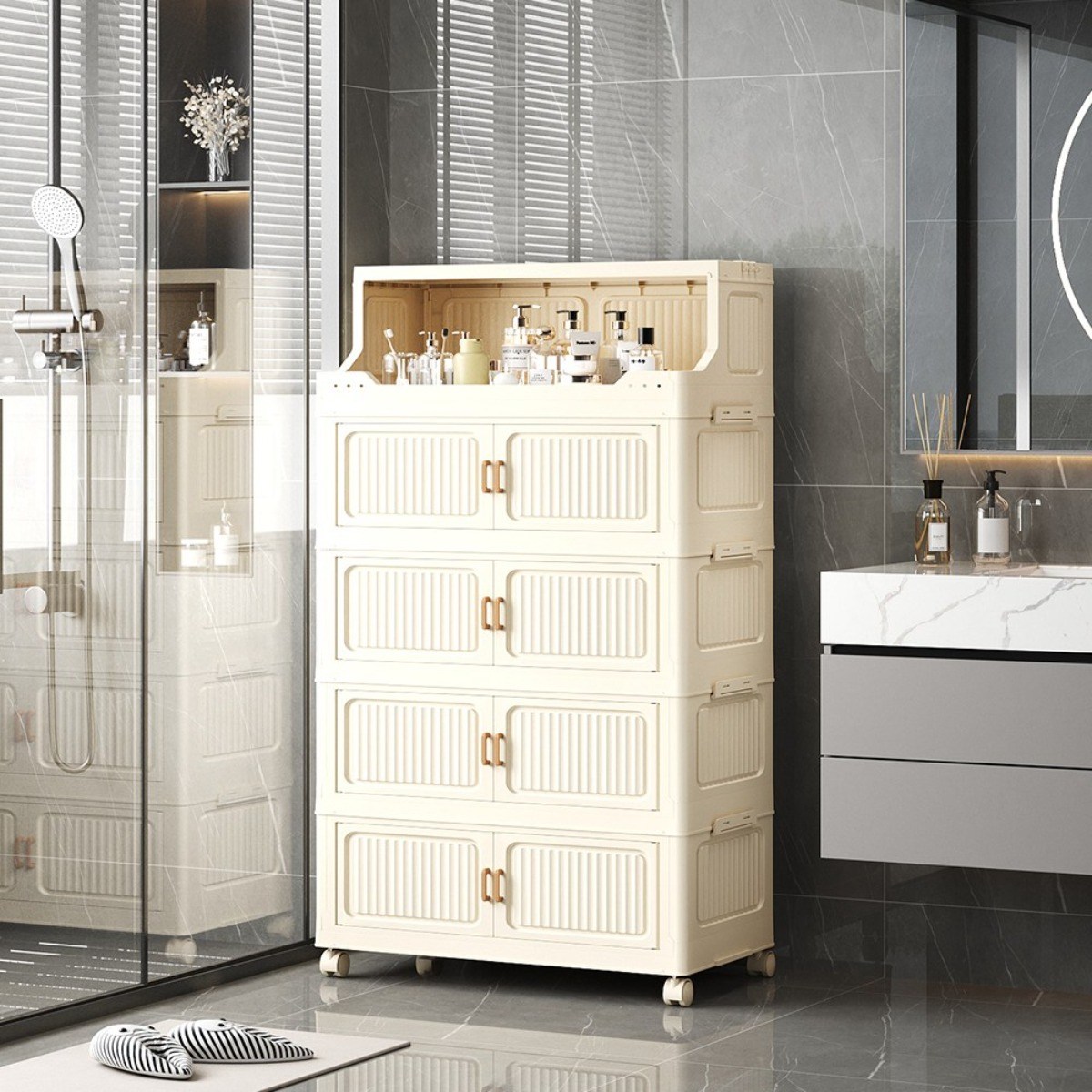 Ageye 대형 이동식 접이식 수납함 다용도 옷 수납장 거실 정리장 욕실 화장실 랙, 60 와이드 89,900원