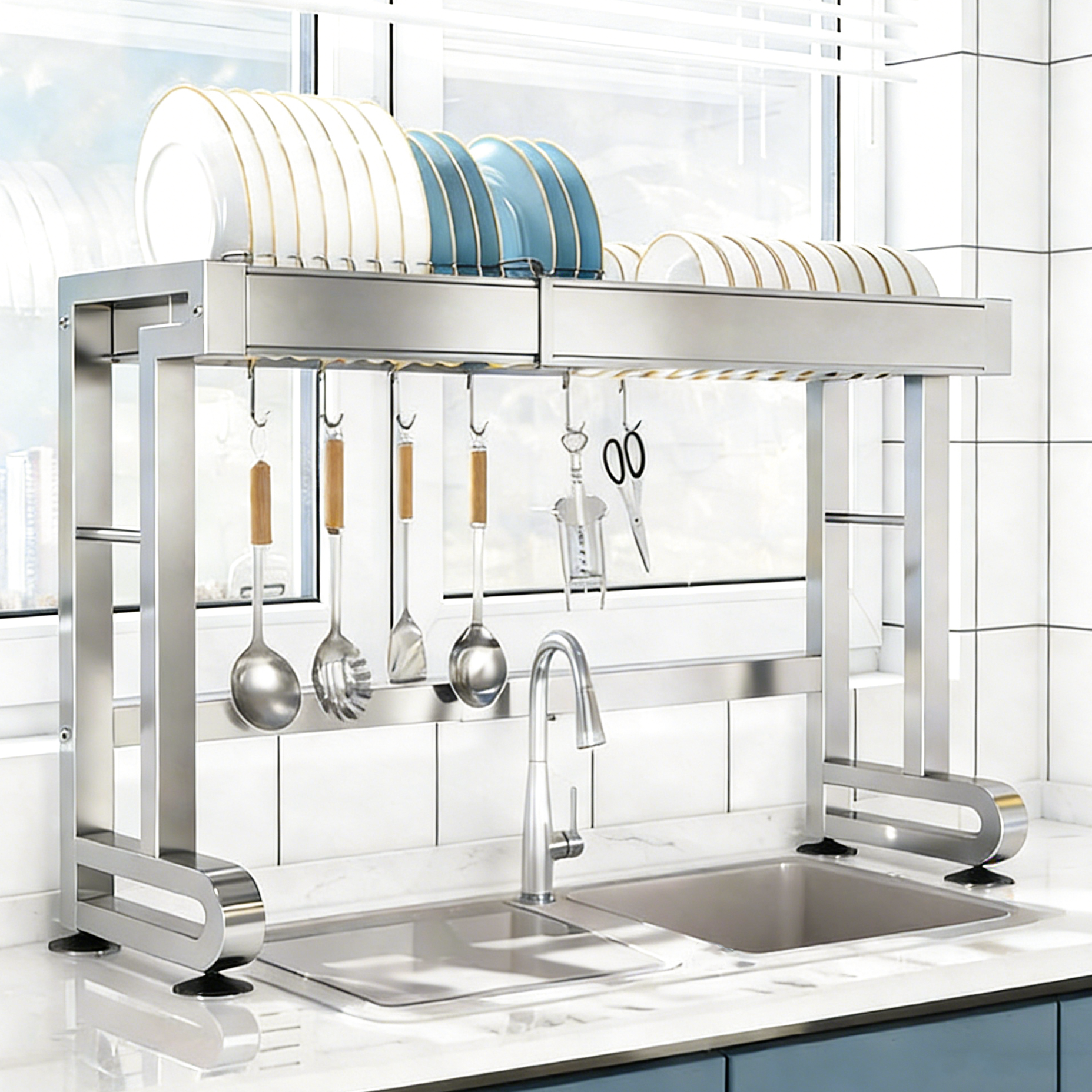 Mosashoe 식기 건조대 304 스텐 식기건조대 설거지건조대 길이조절 1단 2단 싱크대 정리선반 65,900원