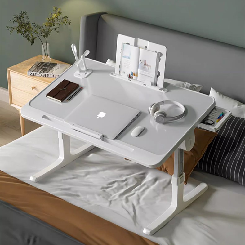 OYEAH 다용도 접이식 베드 테이블 침실 테이블 높이 조절 각도 조절 + USB 포트 + 램프 팬 + 캐비닛 서랍, 흰색 60*40CM 23,900원