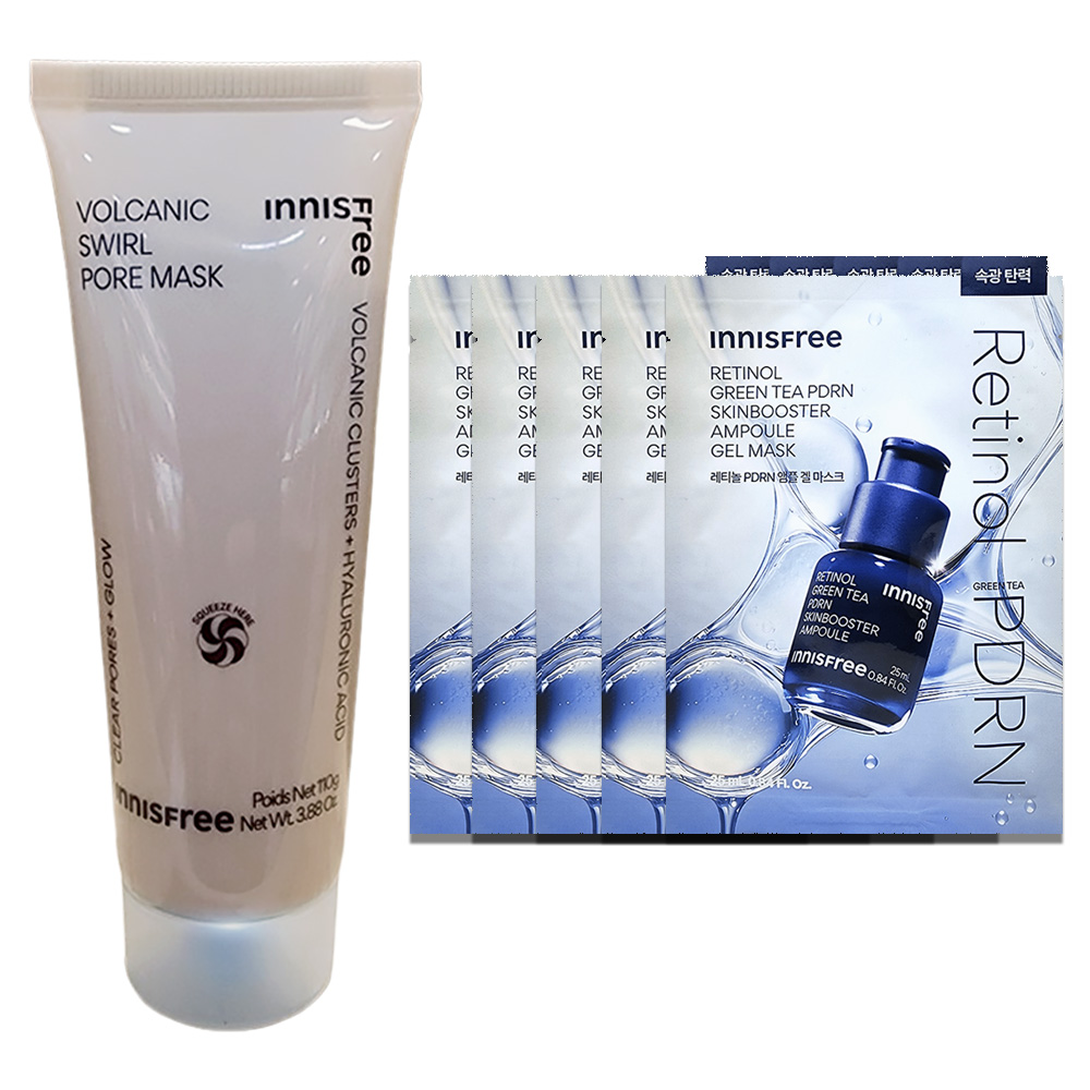 이니스프리 화산송이 모공 듀얼 마스크110g+레티놀 PDRN 스킨부스터 앰플 겔 마스크 5매 43,900원