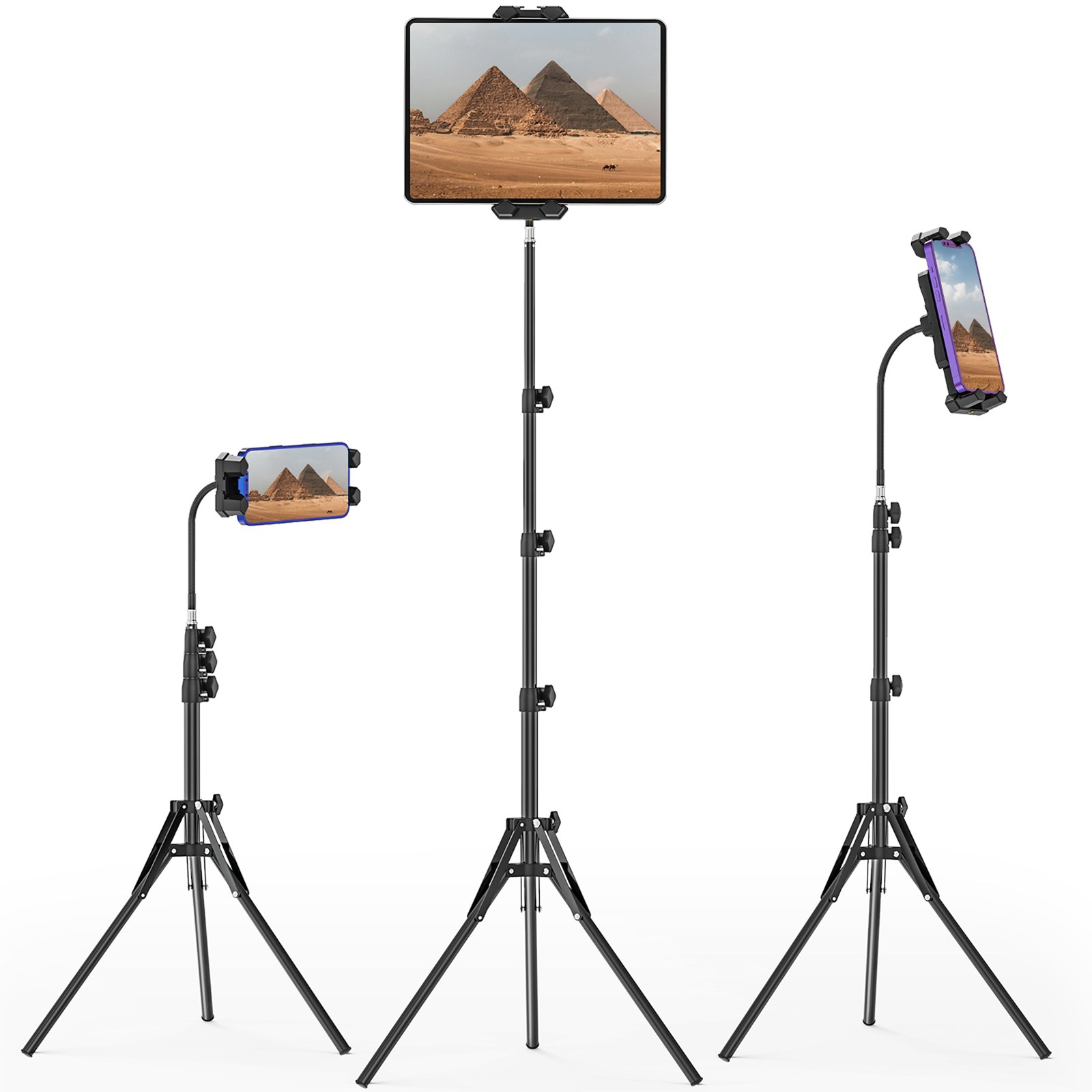 3단계 조절식 접이식 거위목 태블릿 삼각대 13인치 iPad Pro 갤럭시탭 S9 호환 360도 회전 휴대폰 거치대, 1개, 블랙, CJB-011-BK 25,900원