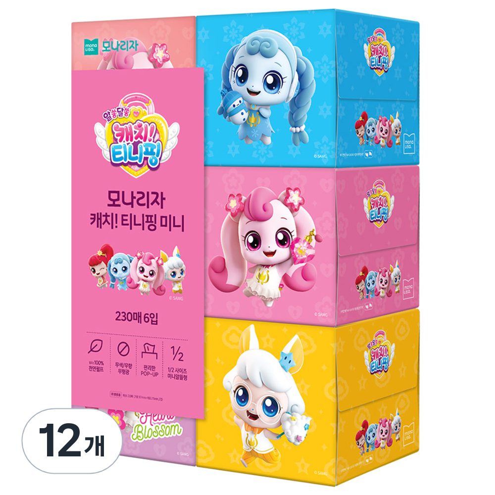모나리자 캐치 티니핑 미니 천연펄프 미용티슈 2겹, 230개입, 12개 10,900원