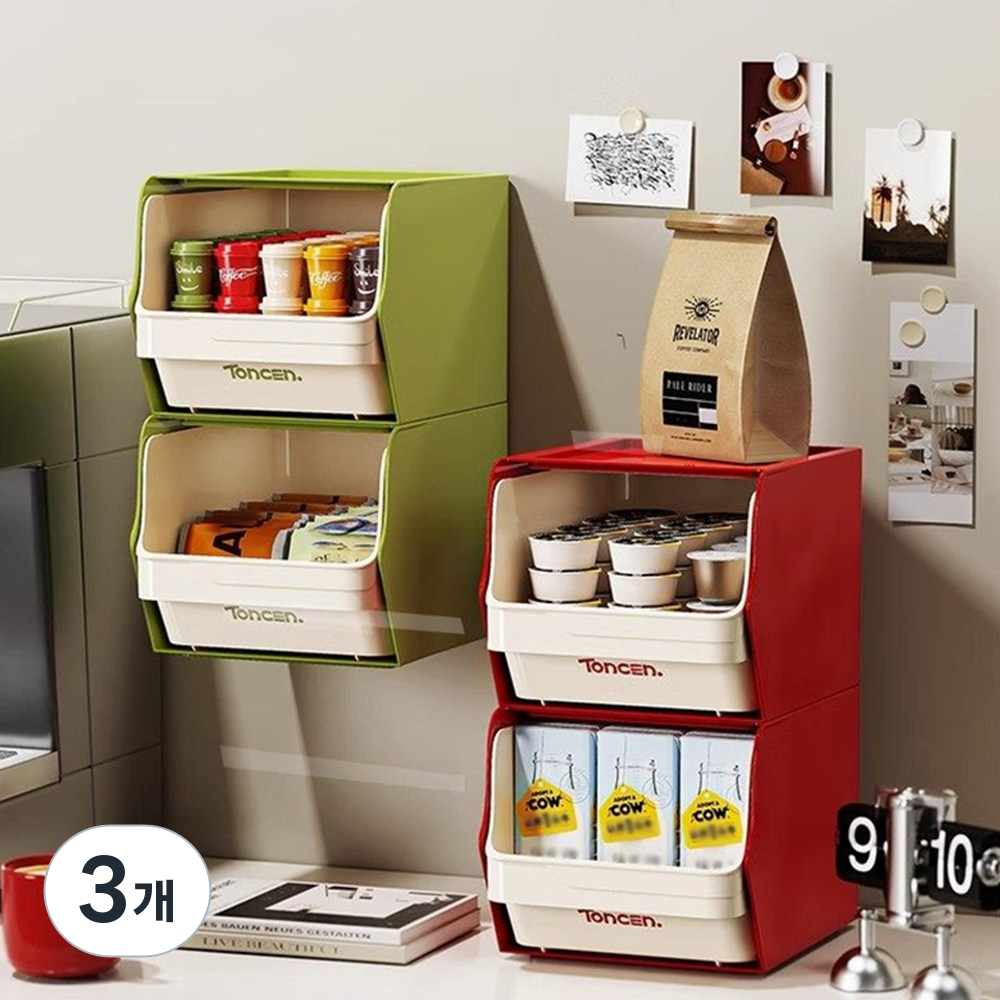 다용도 수납 정리함 서랍식 티백 커피 캡슐 화장품 보관함 주방 사무실 탕비실 수납함, 3개, 레드, 현재가 17,270원