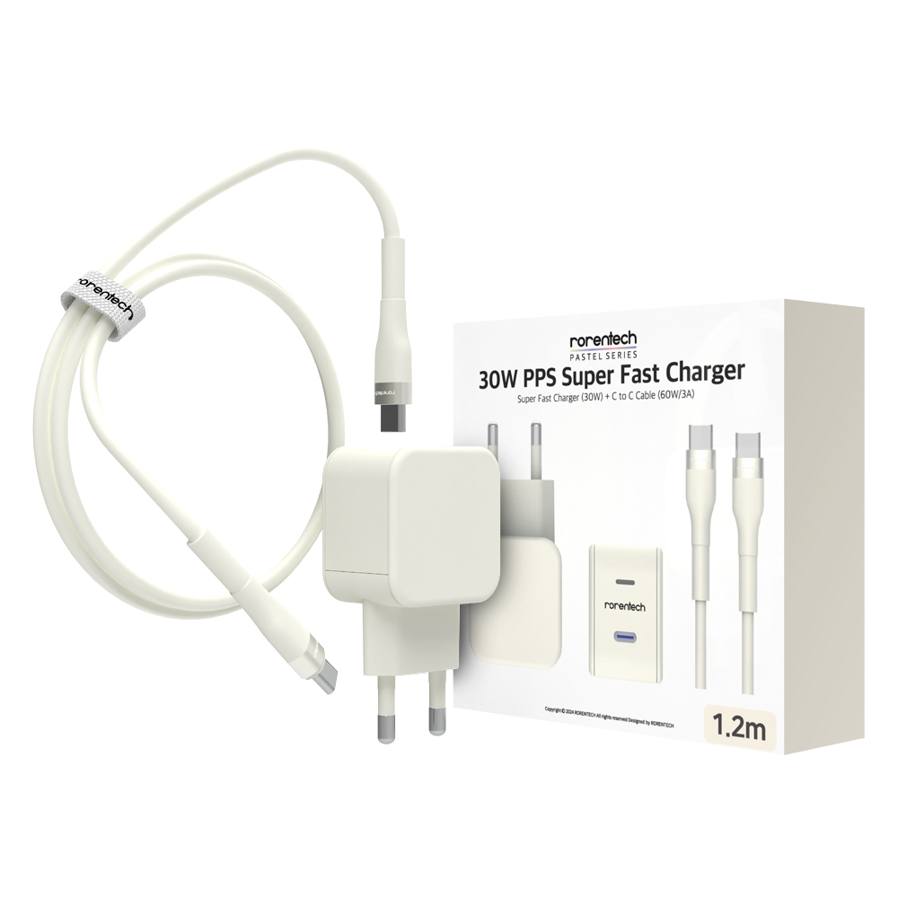로랜텍 파스텔 PPS PD 초고속 충전기 30W + C타입 to C타입 케이블 1.2m 세트, 크림, 1세트 12,900원