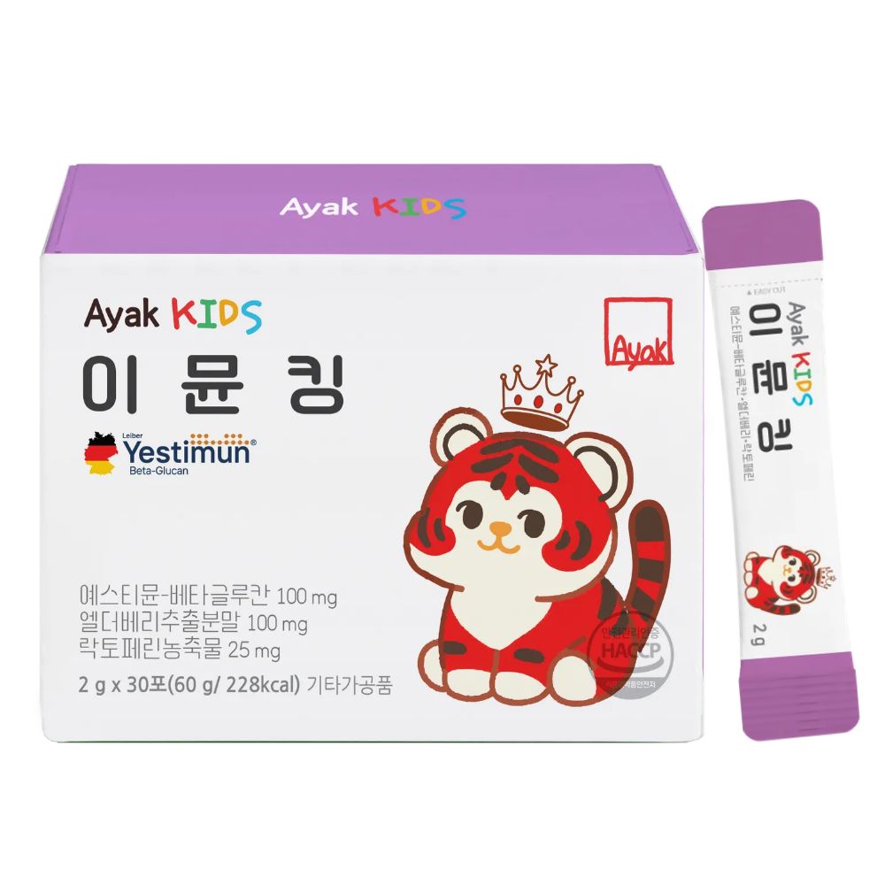 아약 키즈 이뮨킹 프리미엄 베타글루칸 엘더베리 락토페린 아연 어린이 면역력 영양제, 1개, 30회분 34,200원