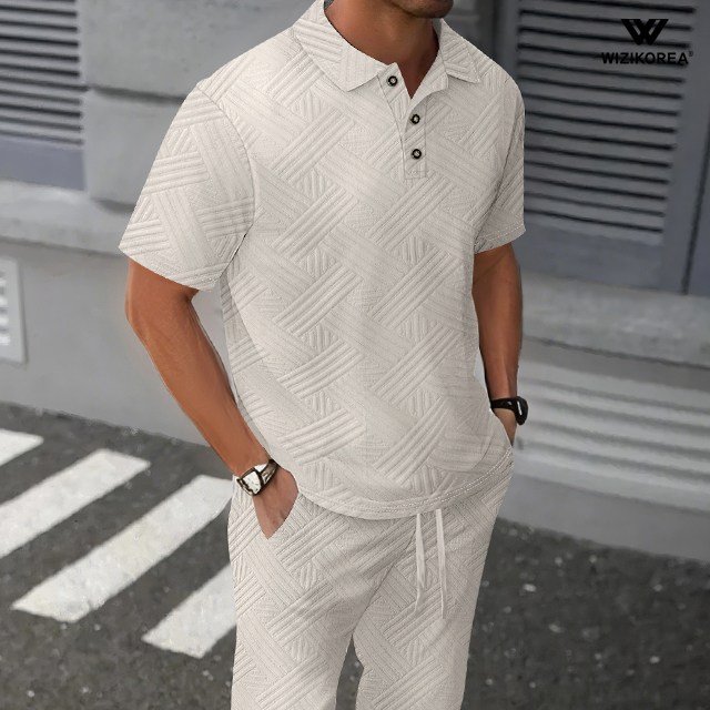 남성 자가드 엠보싱 카라 반팔 트레이닝 세트 여름 츄리닝 운동복 WI138SET 29,800원