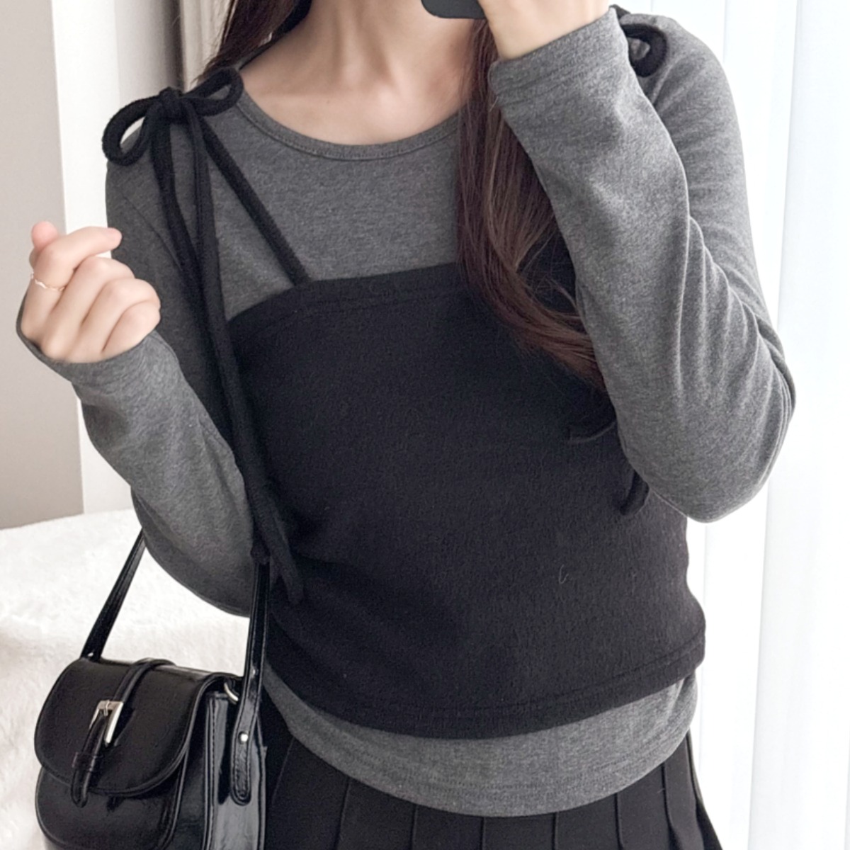 샤우라 로맨틱 리본 데이트룩 긴팔 레이어드 뷔스티에 32,000원