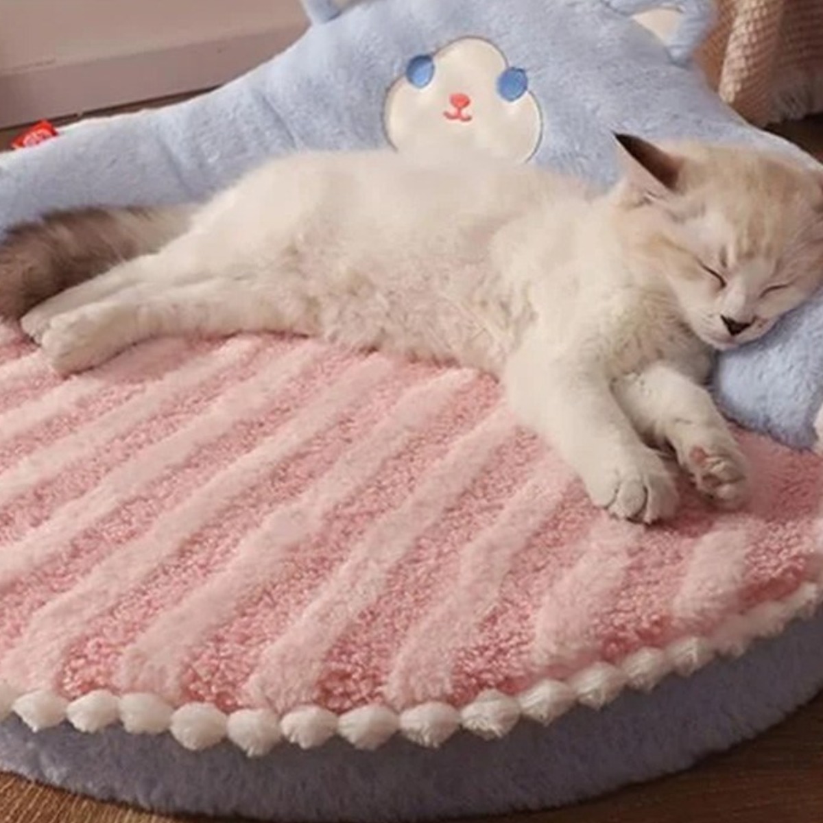 [먀오샤오위안] 사계절 겸용 반달 암레스트 캣하우스, 푹신한 고탄성 쿠션 고양이 침대, 포근한 안정감 반려동물 소파, 분홍빛이 도는 파란색, 1개 53,000원