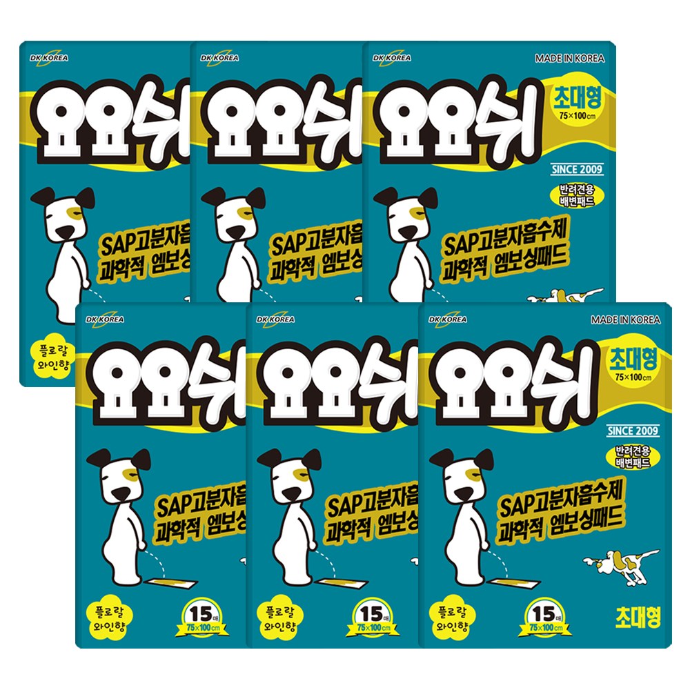 요요쉬 배변패드 초대형 플로랄와인향 15매 X 6팩, 6개, 15개입 86,400원