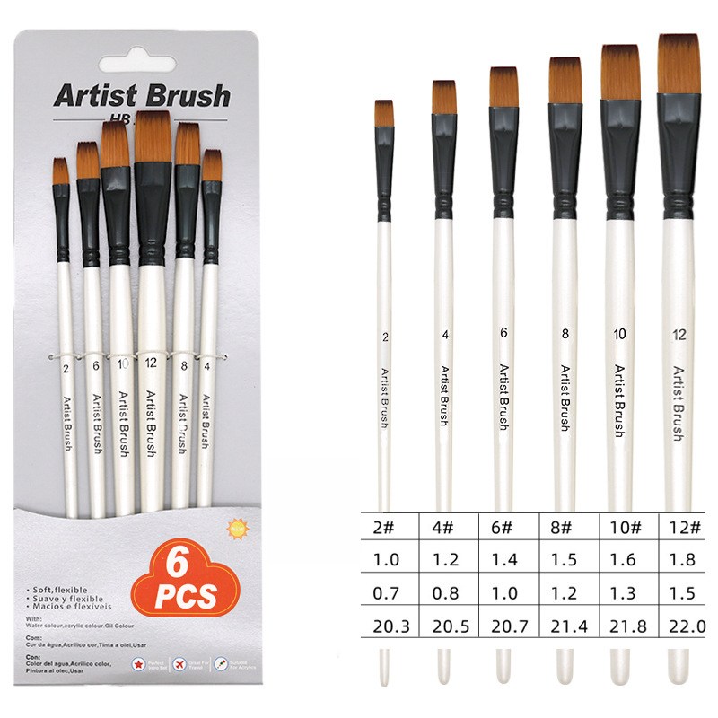 HB문화사 프리미엄  6P 수채화 아크릴 유화 겸용 평붓 Flat 셋트 화이트 8,850원