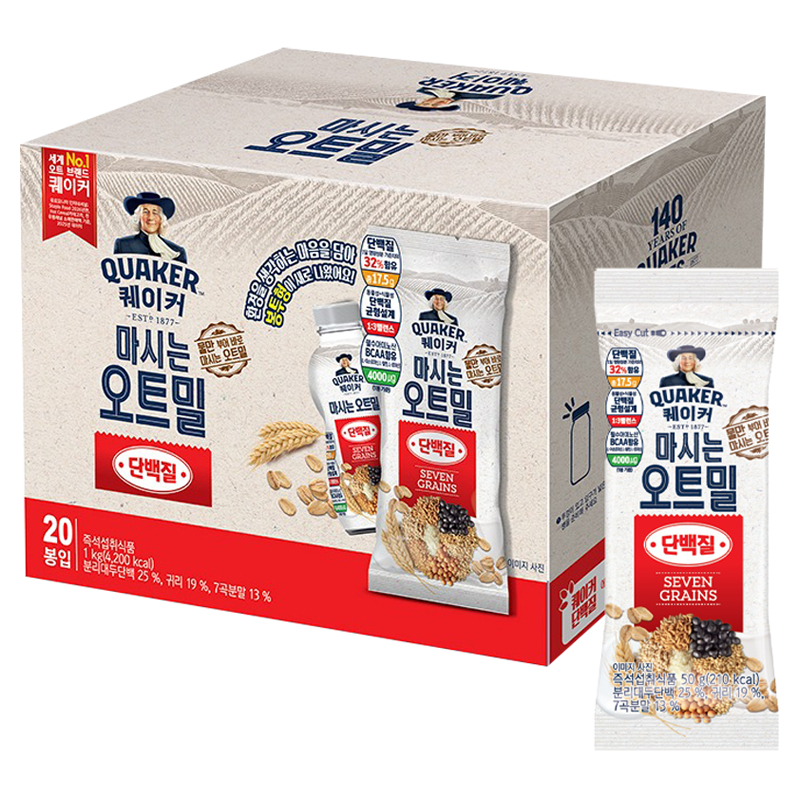 퀘이커 마시는 오트밀 단백질 낱봉팩 20p, 1kg, 1개 19,900원
