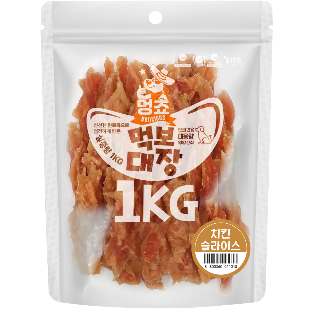 멍쵸 먹보대장, 대용량 강아지간식, 1kg, 1개, 치킨슬라이스 13,900원