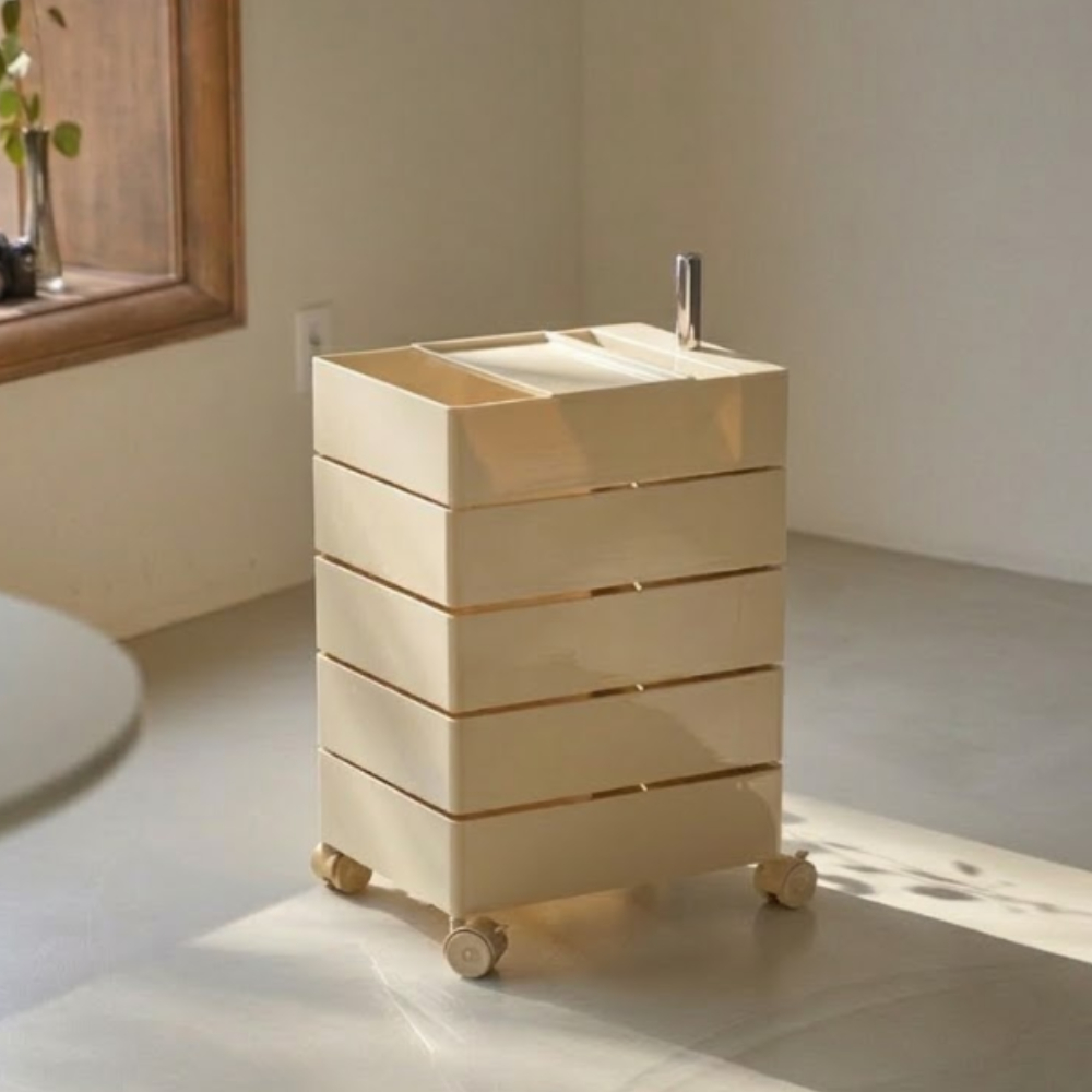 가구앤하우스 피보 360도 회전 이동 서랍 사각 트롤리 컨테이너 틈새 수납장, 크림, 5단 78,900원