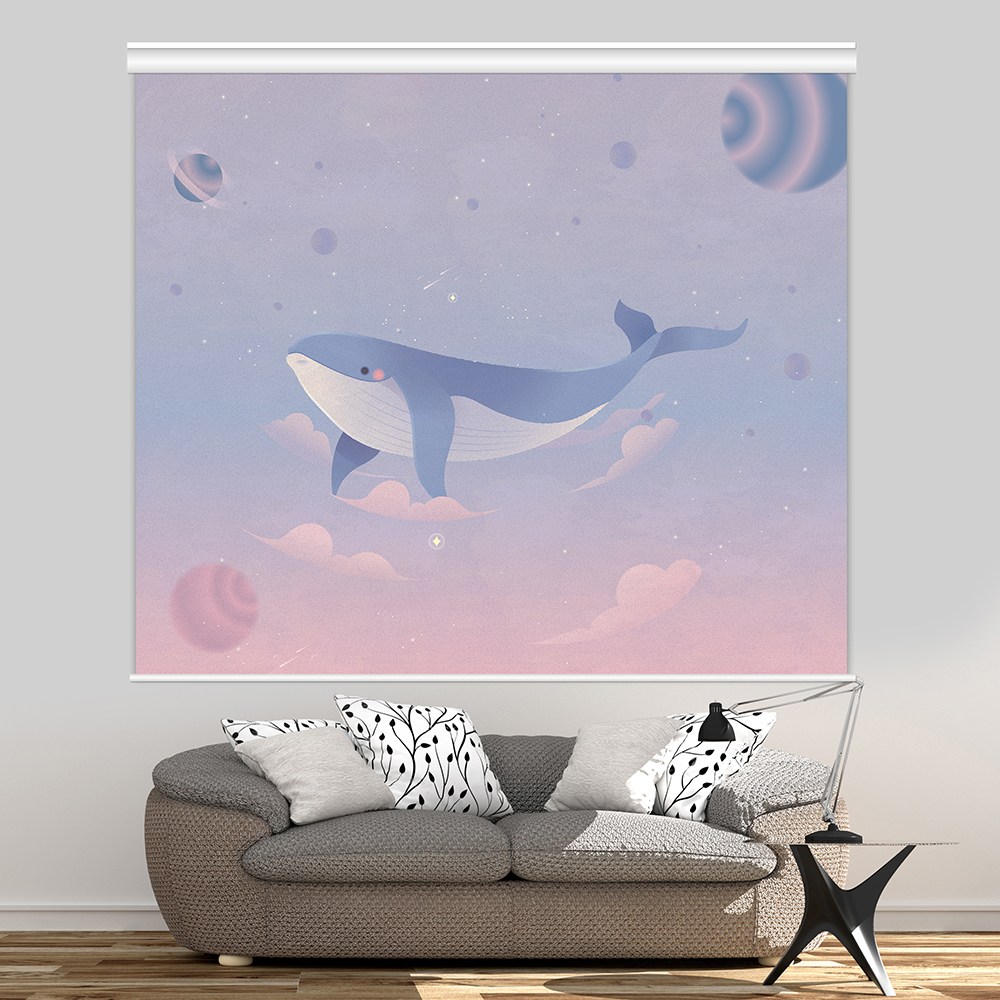 [아르테홈] 실사 암막롤스크린 (동물1 핑크고래) 34,000원