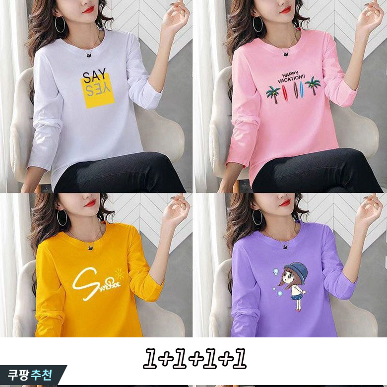 YLEMI 1+1+1+1 여성 춘추신상 빅사이즈 프린팅 긴팔티셔츠 라운드티셔츠 캐주얼탑티 32,800원