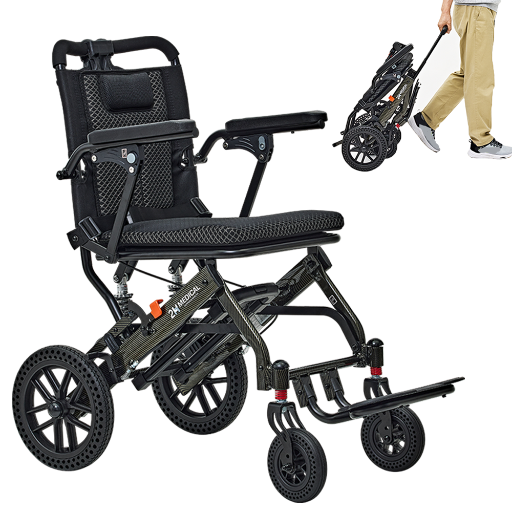 2H메디컬 페더체어 시리즈 - 8kg 초경량 알루미늄 수동 접이식 여행용 장애인 휠체어, 1개, 맥스+캐리어핸들 315,000원