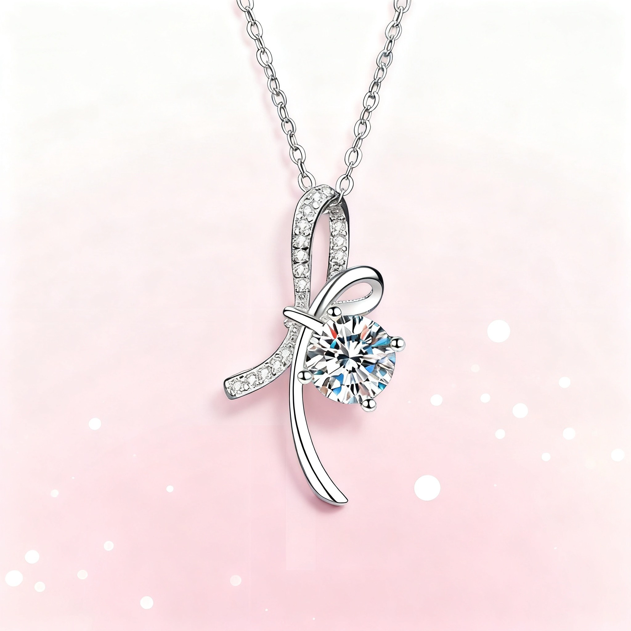 S925 실버 리본 모이사나이트 목걸이 1캐럿 14K/18K 골드 도금 GRA 인증 선물용 138,800원