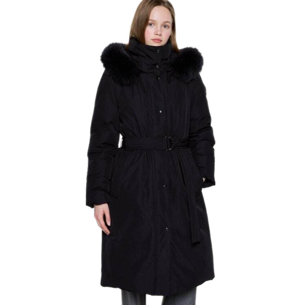[국내백화점] 헤지스레이디스 폭스퍼 벨티드 롱 헤비 구스 다운 코트 808,350원